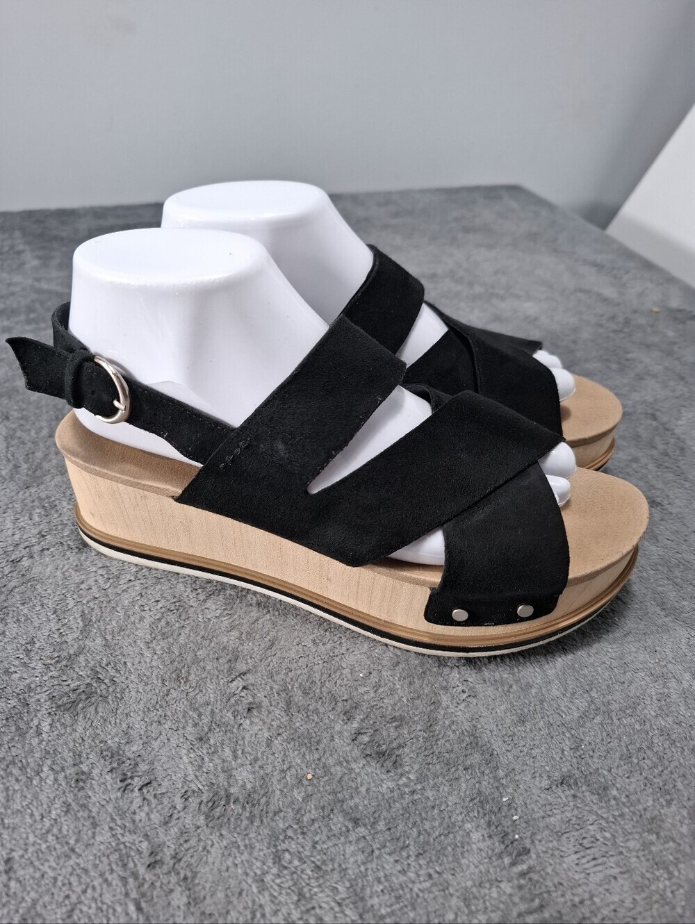 Dr. Scholl's Womens Black Suede Platform Wedge Sandals Sz 8M
